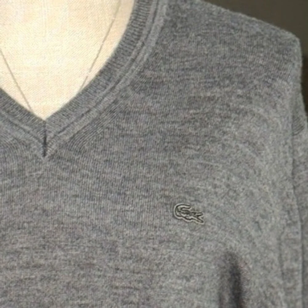 Lacoste Mens Gray Extra Fine Merino Wool V-Neck‎ Sweater Size XXL